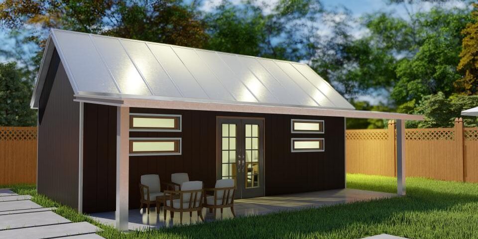 View of galvanized steel accessory dwelling units in Krum, Texas, showcasing modern design and construction