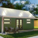 Exterior view of galvanized steel accessory dwelling units in La Paloma, Texas, showcasing modern design and sustainability