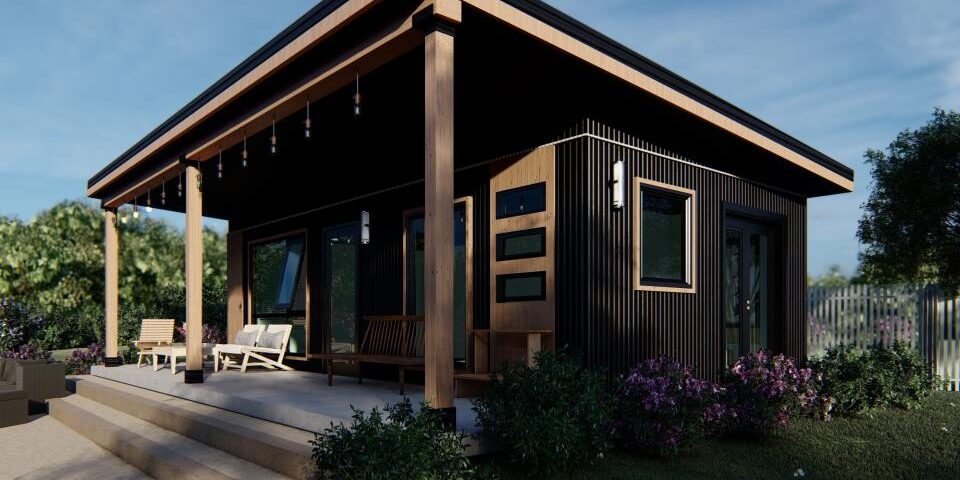 Modern galvanized steel accessory dwelling units in Longmont, Colorado, showcasing sustainable design and efficient living spaces