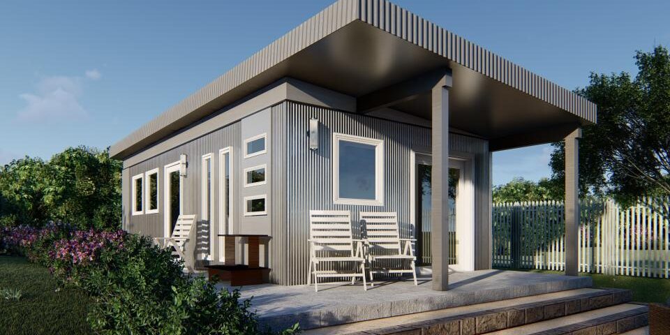 Modern galvanized steel accessory dwelling units in Loveland, Colorado, showcasing innovative design and sustainable living solutions