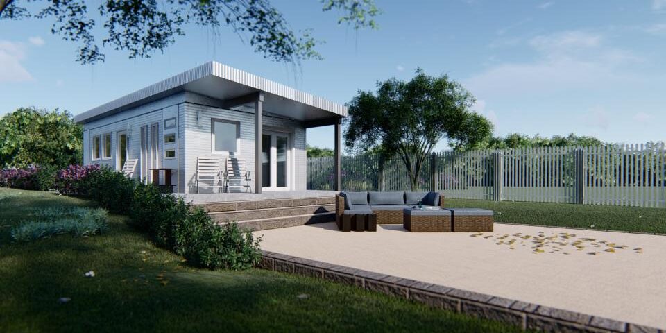 Modern galvanized steel accessory dwelling units in McKinney, Texas, showcasing innovative design and sustainable living