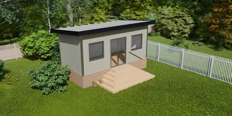 View of galvanized steel accessory dwelling units in Primera, Texas showcasing modern design and functional living spaces