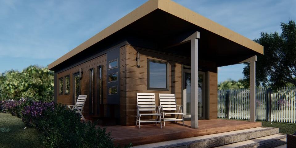 Galvanized steel accessory dwelling units in Rockdale, Texas, showcased in a residential setting