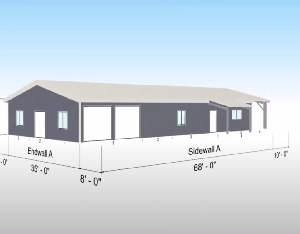 Exterior view of galvanized steel barndominiums in Denison, Texas showcasing modern design and rural charm