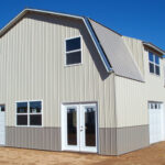 Stylish galvanized steel barndominiums in Royse City, Texas, showcasing modern design and rustic charm