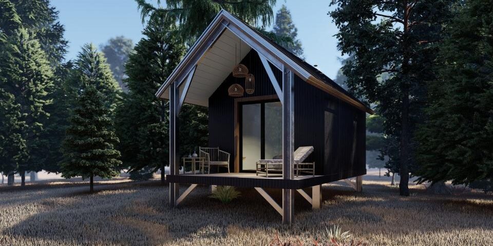 Modern galvanized steel cabins in Carbondale, Colorado, showcasing durability and rustic charm against a stunning mountain backdrop