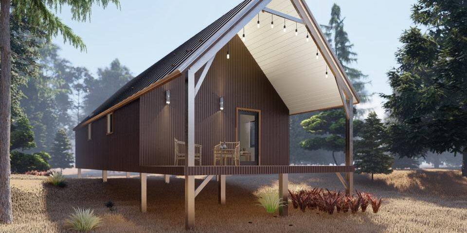 Modern galvanized steel cabins in Cherry Hills Village, Colorado, showcasing unique architecture and beautiful surroundings