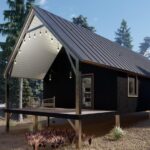 Modern galvanized steel cabins in De Berry, Texas, showcasing rustic charm and durability amid scenic surroundings