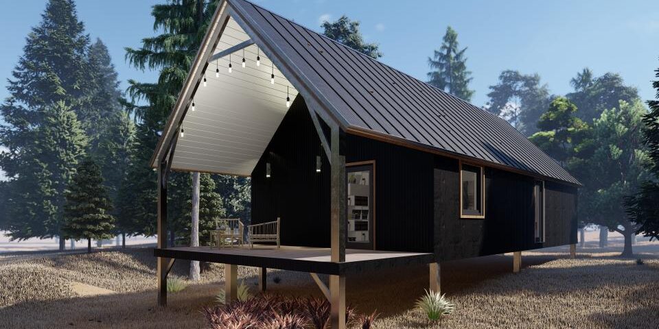 Modern galvanized steel cabins in De Berry, Texas, showcasing rustic charm and durability amid scenic surroundings