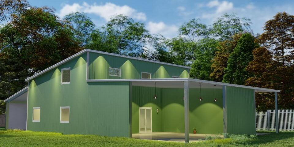 Modern galvanized steel barndominiums in Mesa, Arizona, reflecting innovative design and durable construction