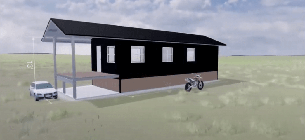 Modern galvanized steel cabins in Surprise, Arizona, showcasing sleek design and durability in a picturesque desert setting