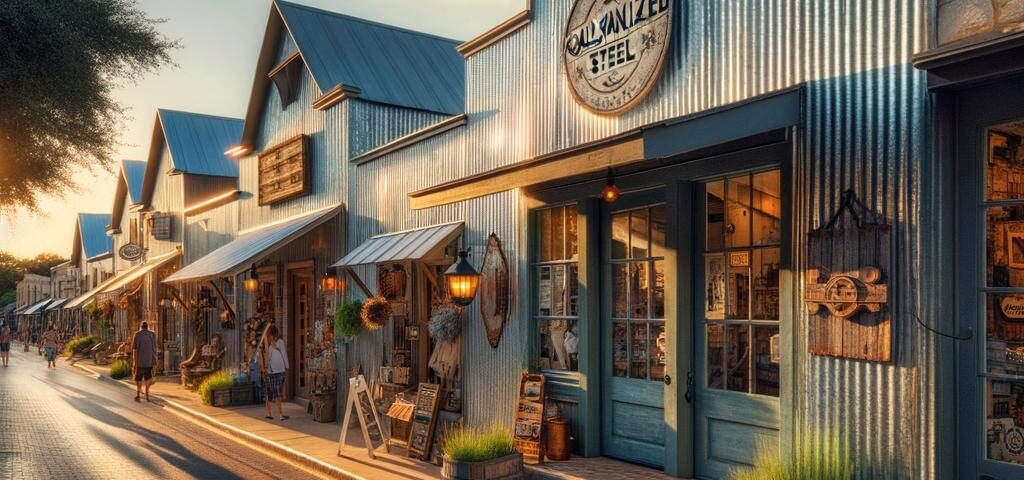 Image of galvanized steel shops in Cameron Park, Texas, showcasing durable construction and design