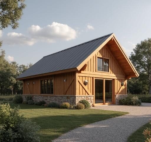 Exterior view of a spacious 40X60 barndominium showcasing modern design and rustic charm.