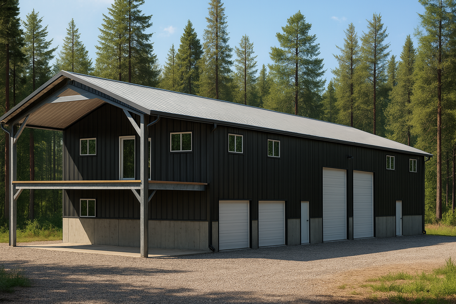 50-x-100-gable-2-story-front-porch-rv-garage-barndominium-kit