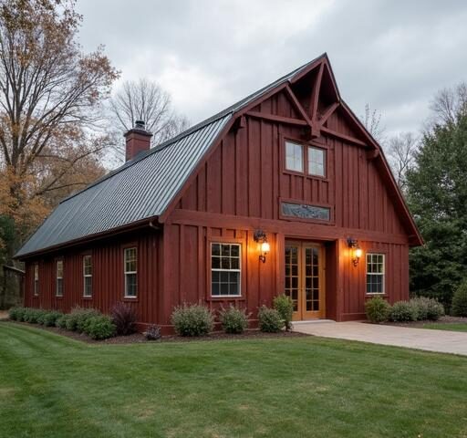 A beautiful example of American barndominiums featuring a rustic exterior and modern interior design elements.