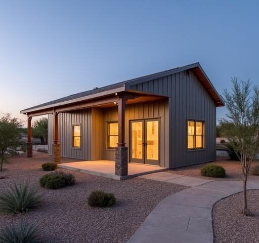 Stylish Arizona metal building homes showcasing modern design and durability in sunny landscapes.