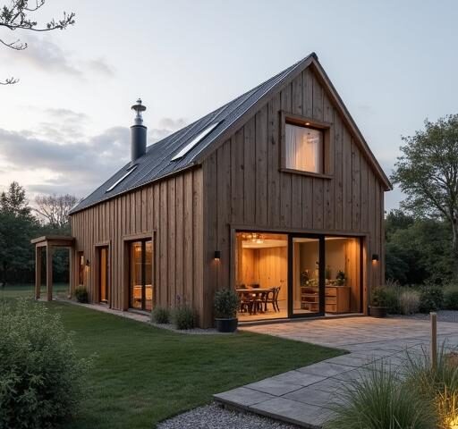 Image of a modern barndominium duplex showcasing its stylish exterior and spacious layout.