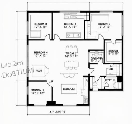 Illustration of barndominium floor plans featuring a spacious two-bedroom layout and modern design elements