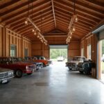 A spacious barndominium garage with ample storage and modern design features.