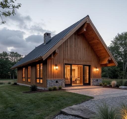 Various BARNDOMINIUM HOME KITS displayed in a showroom, highlighting modern design and construction options.