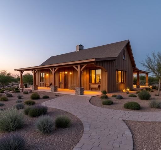 A stunning view of barndominium homes in Arizona showcasing unique architecture and desert landscapes.
