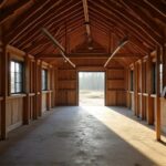 Spacious and modern barndominium inside, showcasing open living areas and rustic decor.