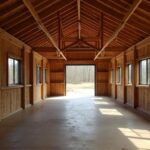 Cozy barndominium interior featuring rustic wood beams and modern furnishings for a welcoming atmosphere.