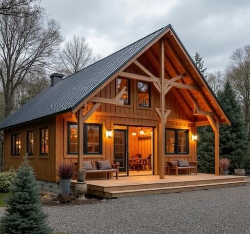 A spacious interior view showcasing barn-style features in a barndominium kits design.