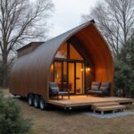 A modern barndominium mobile home showcasing sleek design and spacious interior in a scenic rural setting.