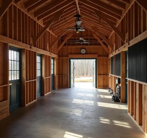 A stunning exterior view of a modern barndominium with rustic charm and contemporary design in barndominium pictures.