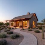 A scenic view of barndominiums in Arizona showcasing unique architecture and desert landscapes.