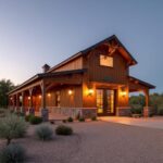 A stunning view of a Build Barndominium in Arizona surrounded by desert landscaping and mountains.