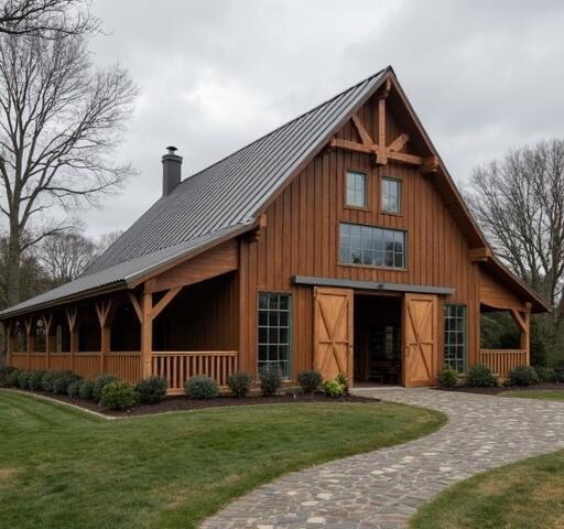 A beautiful barndominium showcasing modern design; learn how much is a barndominium for your dream home.