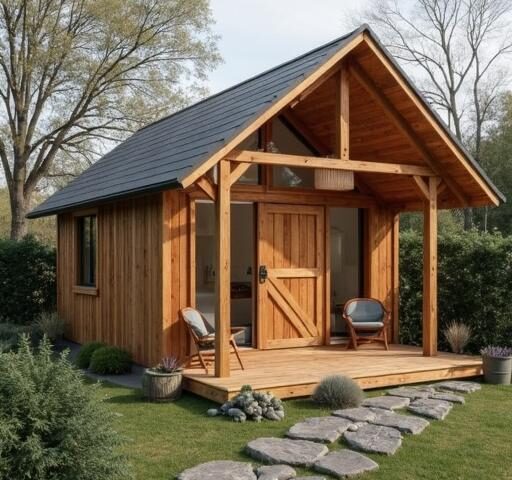 A low cost simple barndominium showcasing modern design and rustic charm in a serene countryside setting.