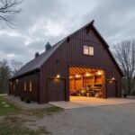 A spacious metal building barndominium featuring modern design and rustic elements in a rural setting.