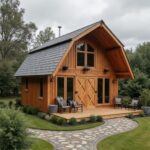 A cozy mini barndominium showcasing rustic charm and modern design elements.