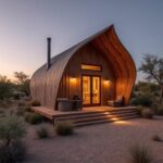 Stunning off grid barndominium in Arizona surrounded by desert landscape and mountain views.