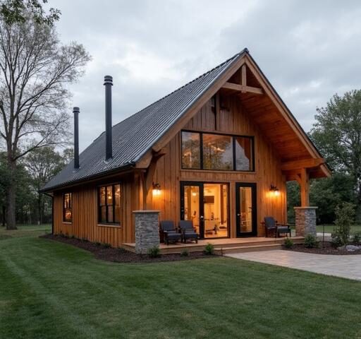 Cozy small barndominium homes featuring modern designs and rustic charm in a picturesque setting.