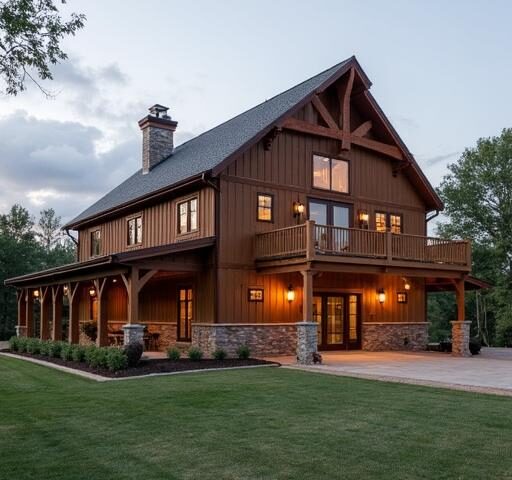 Spacious two story barndominium with rustic charm and modern amenities in a serene rural setting.