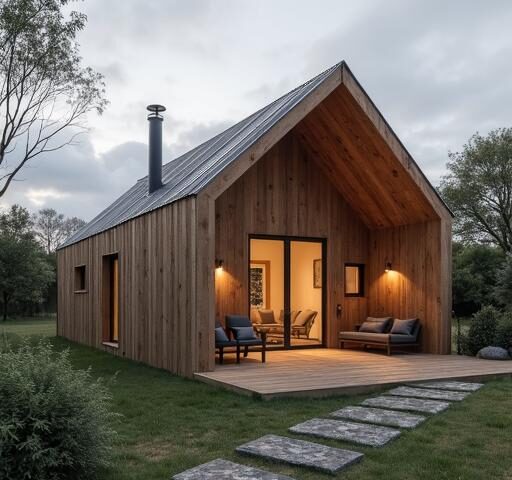 Charming under 100K low cost simple barndominium surrounded by nature, perfect for affordable living.