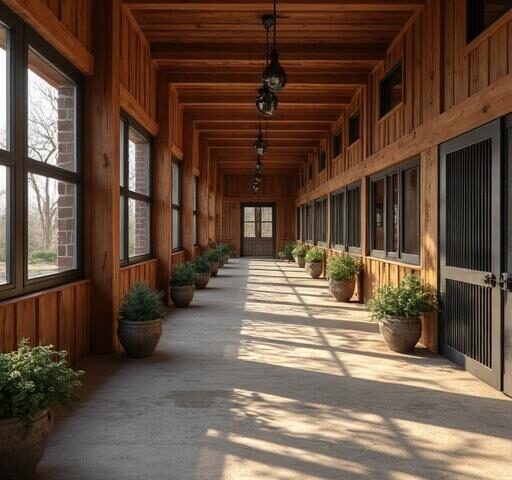 A stunning luxury barndominium showcasing modern design amidst a picturesque rural landscape.